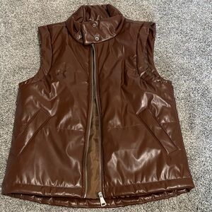 Brown leather Puffer Vest